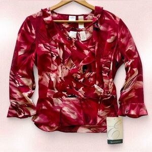 Emma James 2 Piece Wrap Blouse | Size 8 | NWT | Red and Pink Floral Ruffle Top